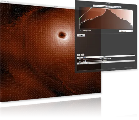 Screenshot of GoFlow's arrow + streamline view with the histogram-driven control panel