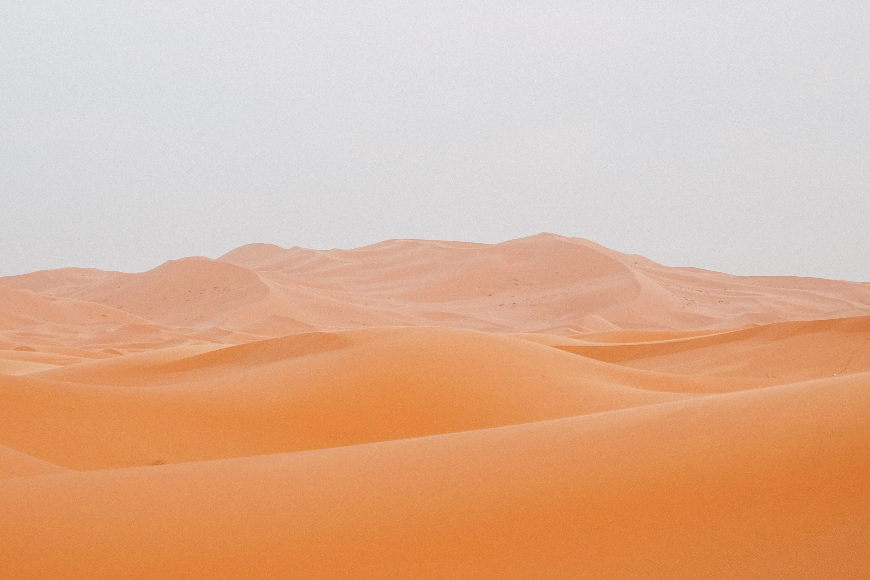 Smooth orange sand dunes under a pale sky